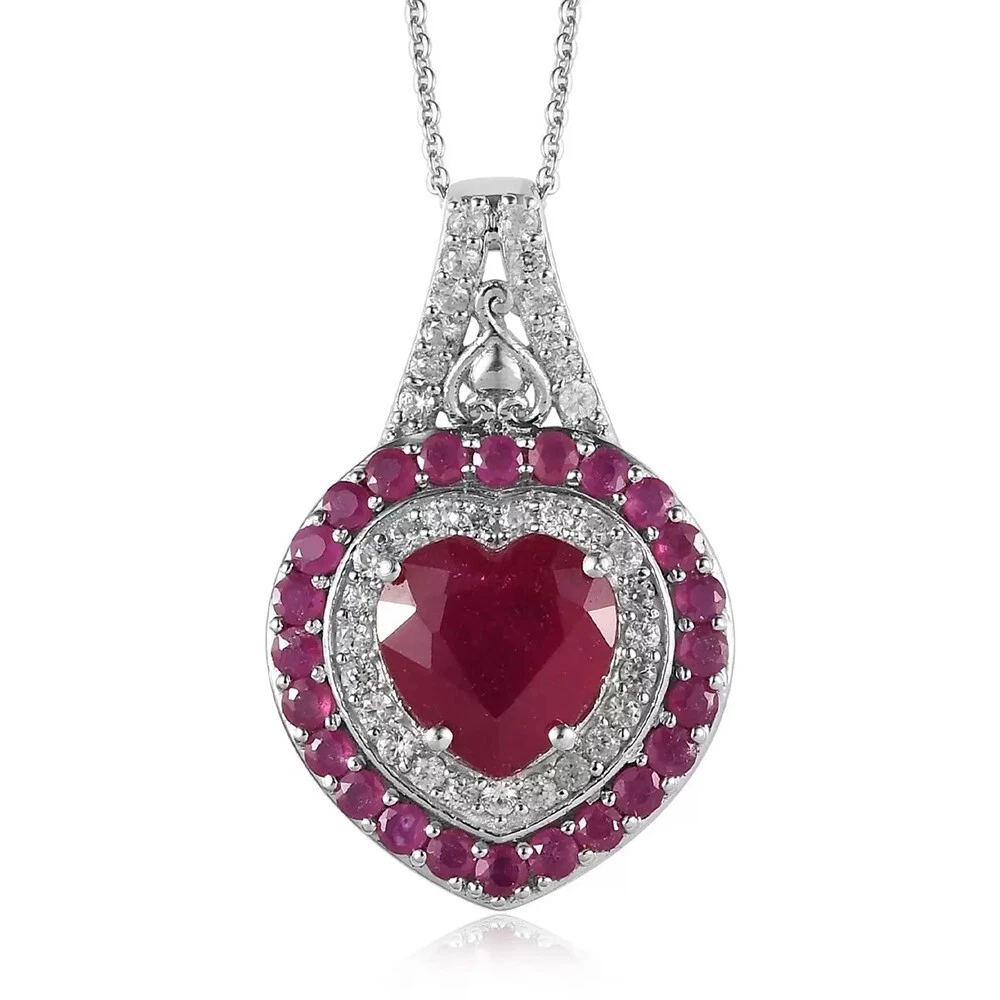 Heart necklace with ruby in the middle sale