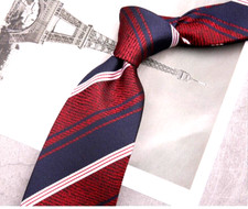 New Classic Striped Red Blue JACQUARD WOVEN 100 Silk Men's Necktie Tie
