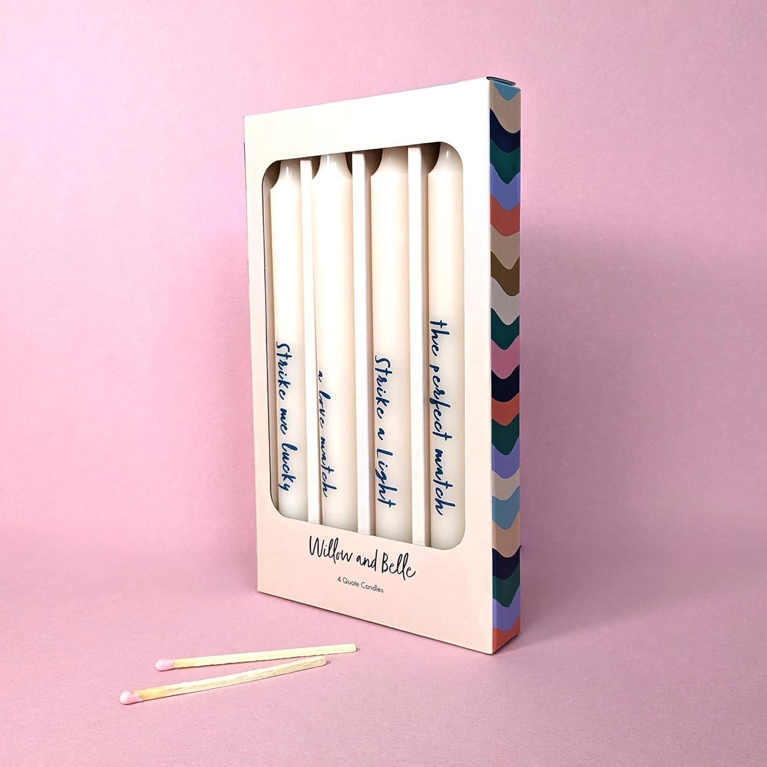 Candle Stick Set Candlestick Cream 4 Dinner Table Candles Gift Box Unscented