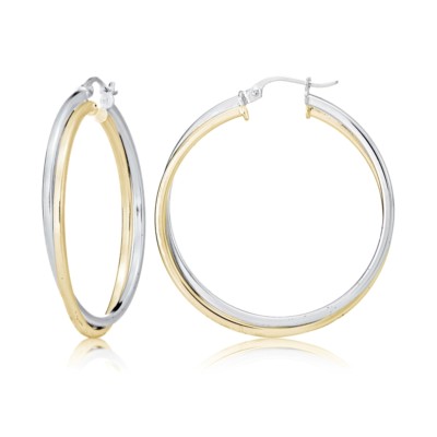 Sterling Silber bicolor Quadratrohr doppelt gedreht 37 mm runde Creolen