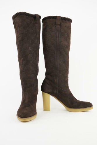 Gucci Size 9.5 Brown Suede GG Merino Boots 465ggs33 - 第 2/12 張圖片