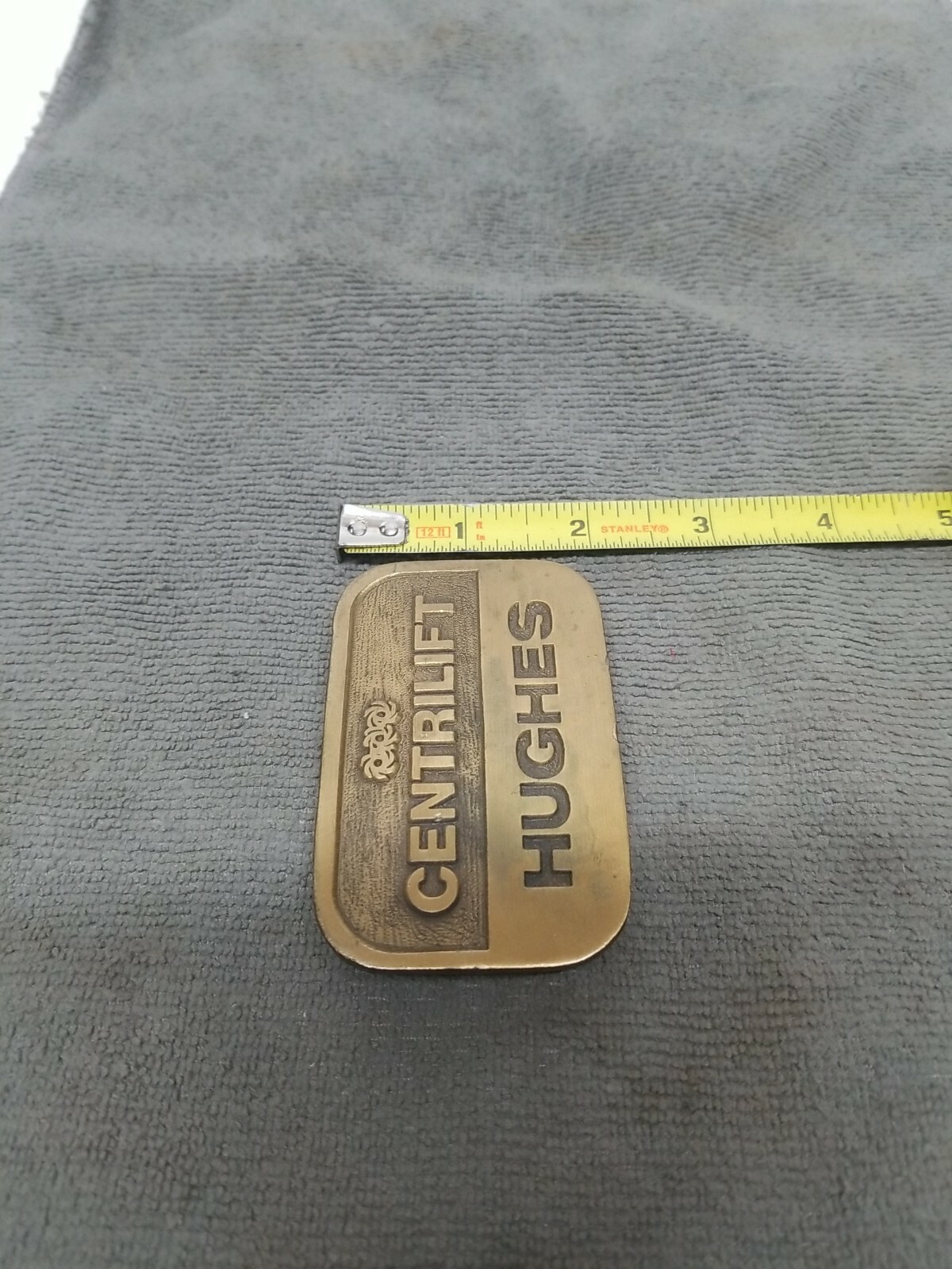 Vintage Brass Belt Buckle CENTRILIFT HUGHES 3x2 Inc… Gem