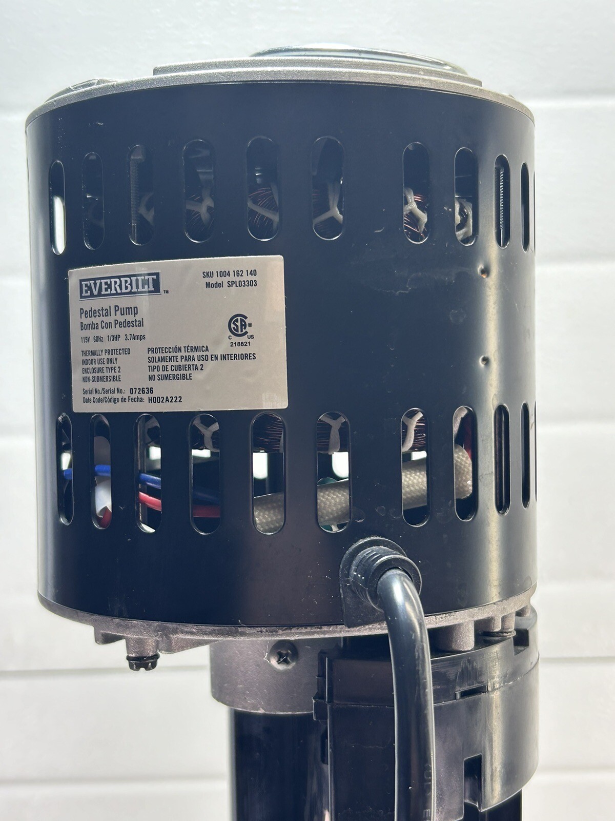 Everbilt 1/3 HP 40 Gal per min Plastic Pedestal Sump Pump FOR PARTS NOT