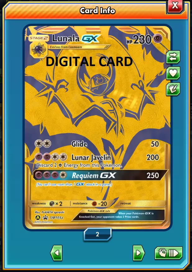 Pokemon Lunala GX Promo Gold Hidden Fates SM103a DIGITAL CARD