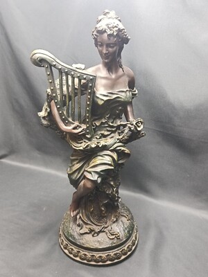 Klassische griechische Göttin spielt Harfe Bronzeoptik Harz Figur