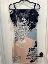 GUESS Los Angeles Dress Off Shoulder Floral Blue Pink Women’s Size 10 EUC