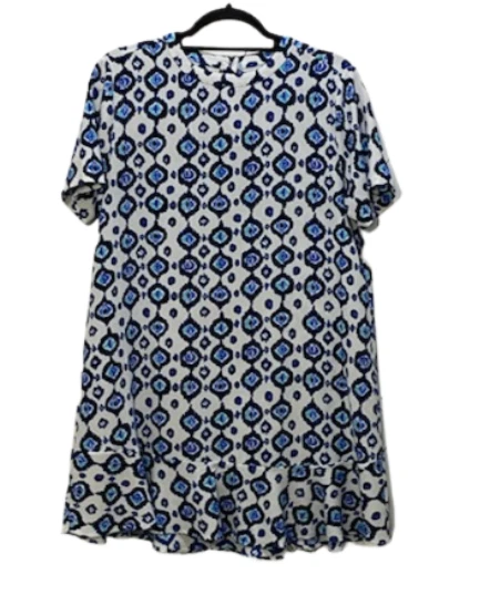 MUDPIE Womens Blue Ikat Print Farrah Flounce Drop Waist Size M Preppy Teacher — 第 3/4 张图片