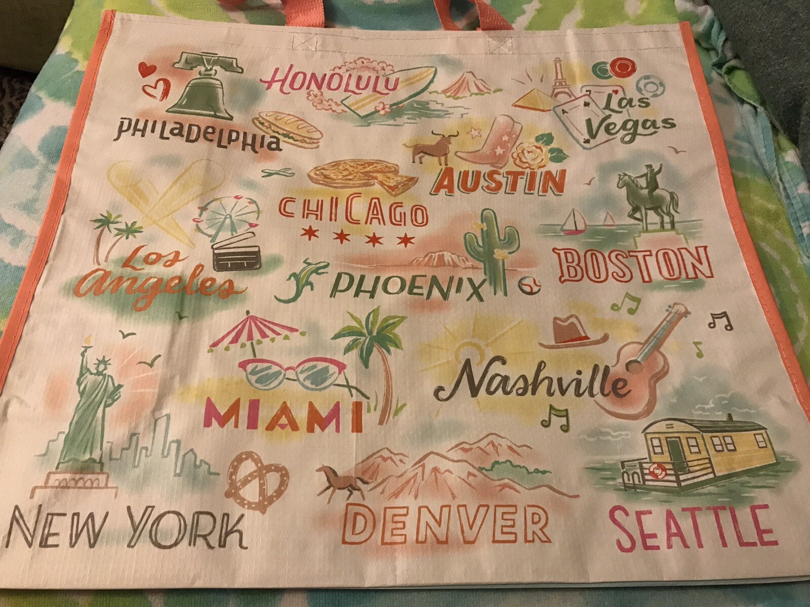 TJ Maxx Reusable Shopping Bag Tote U.S. Cities Landmarks Colorful Los