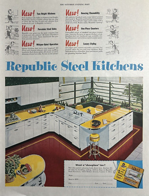 1953 Republic Steel Kitchens Sinks Counters Luxury Styling Canton VTG Print Ad