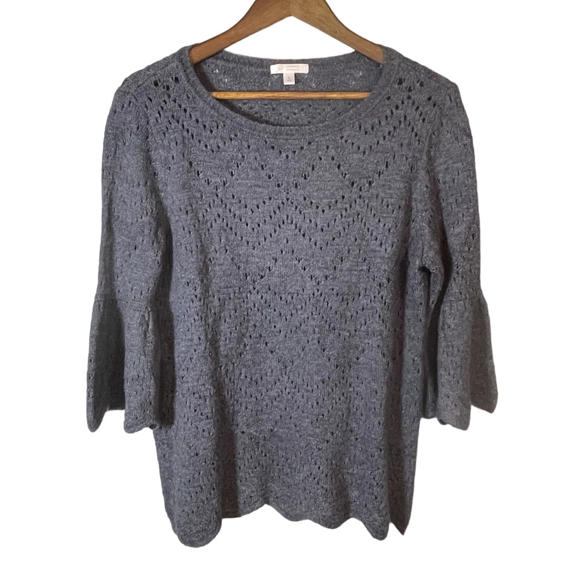 LC Lauren Conrad Blue Open Knit Bell Sleeve Sweater Womens Size