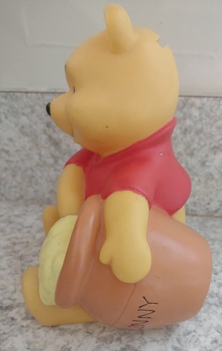 Vintage Disney Winnie The Pooh Plastic Rubber 6" Piggy Bank Coin Bank w/ Stopper - Picture 4 of 6