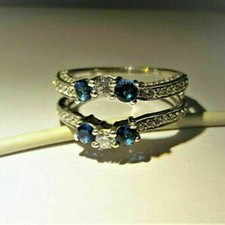 1Ct White  Blue Round CZ Solitaire Ring Enhancer Solid 925 Sterling Silver