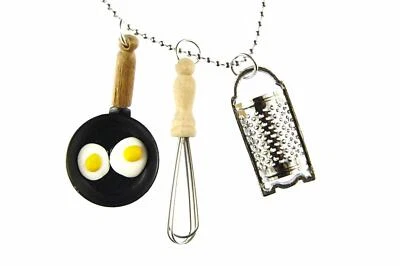 Miniblings 3er Kochen Set Halskette 80cm Backen Schneebesen Pfanne Reibe Köchin - Bild 1 von 4