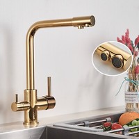 KüChenarmatur 3 Wege Trinkwasserhahn Gold Wasserfilter Wasserhahn Mischbatterie