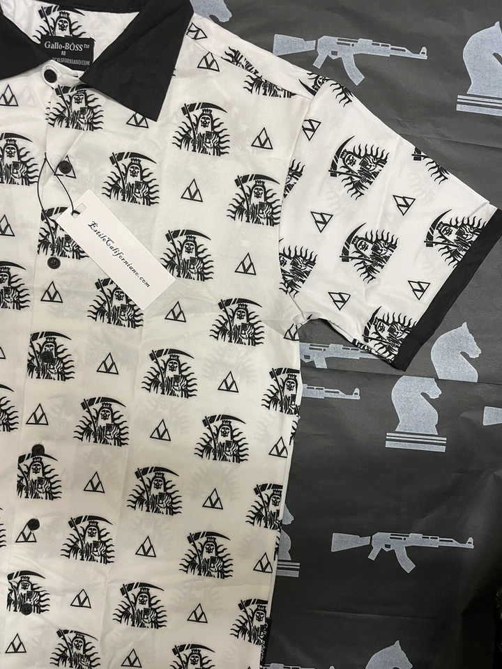 Santa Muerte button up shirt cod patch call of duty Grim reaper Ak47 Skate Punk - Image 3 of 4