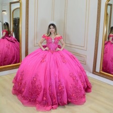 Sweet 15 16 Quinceanera Dresses 3D Flowers Off The Shoulder Party Prom Ball Gown