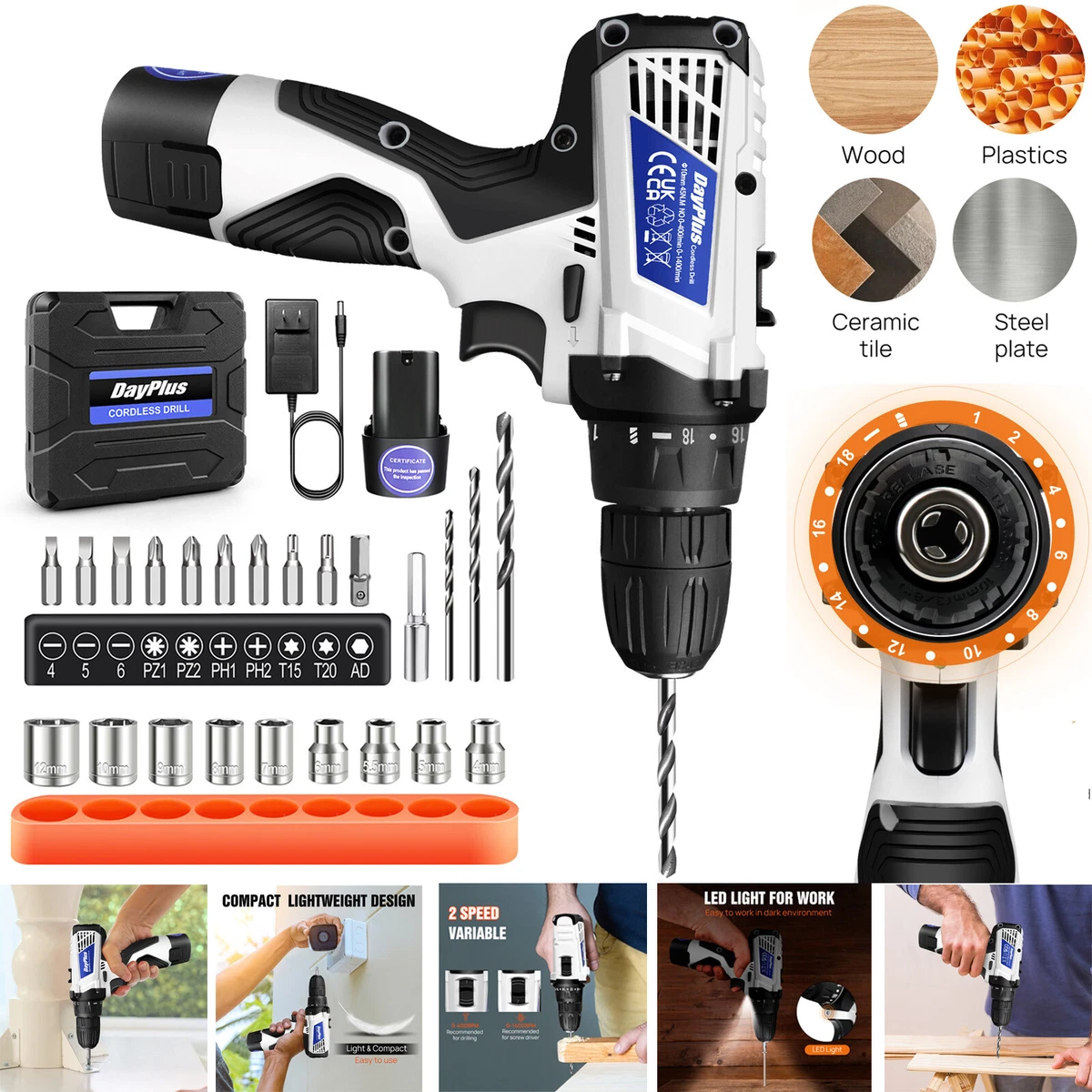 Cordless Drill Electric Screwdriver Rechargeable Small Hand Drill 2-Speed  16.8V