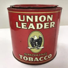 Vintage Union Leader 1950s Smoking Tobacco Tin Can 14oz Empty Lid, Paper Seal