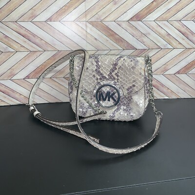 MICHAEL KORS FULTON Python print Grey Small Crossbody from