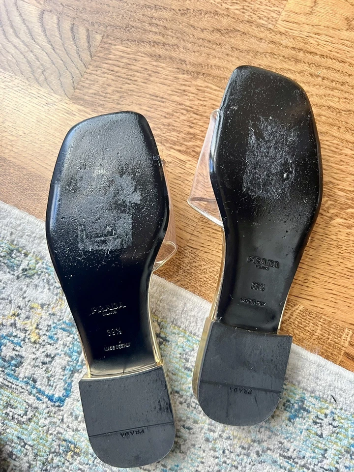 Sandalias Prada Ciabatte transparentes/doradas metálicas talla 39,5 precio de venta sugerido por el fabricante $1.050+ impuestos Foto 4 de 4