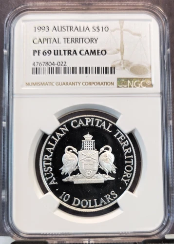 1993 AUSTRALIA SILVER 10 DOLLARS CAPITAL TERRITORY NGC PF 69 ULTRA CAMEO