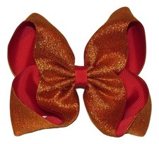 NEW "SHIMMERY GOLD/RED" Sparkly Hairbow Alligator Clips Girls Ribbon Bows 5 Inch