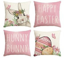 Happy Easter Hunny Bunny Pink Throw Pillow Covers, 18 X 18 Inch Easter Eggs Bunn