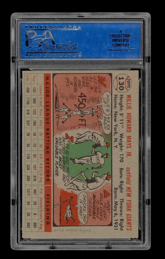 1956 Topps Set-Break #130 Willie Mays PSA 6 EX-MT view 2