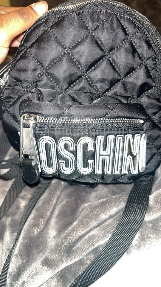 Moschino Milano Womens Diamond  Quilt Logo Backpack Color Black  & Gold NWT - Image 2 of 4