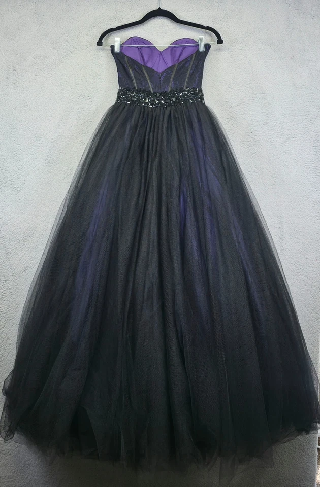 Flirt Maggie Sottero Ball Gown Womens 0 Purple Black Strapless Tulle Whimsigoth - Image 4 of 4