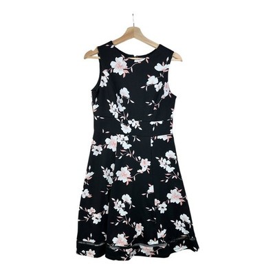 Liz Claiborne Floral Print Sleeveless A-line Dress size 4 Black/White