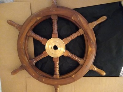 18''  Ship Teak & Brass Steering Wheel Nautical *Jack Sparrow Vs. Captain Hook