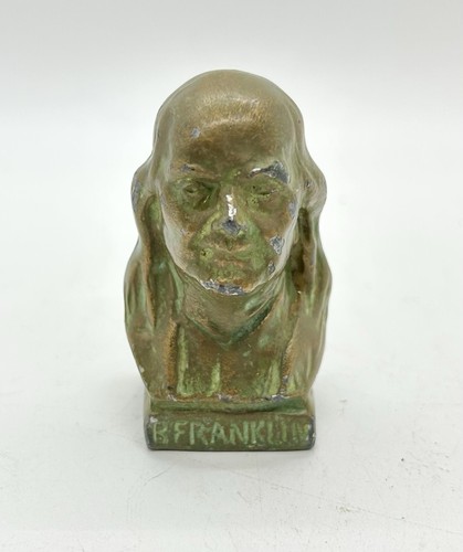 Vintage Ben Franklin Metal Bust, 2.25 Inches, Brass