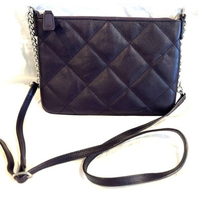 TALBOTS 100% Leather Quilted Crossbody Plum Zip  Top Chain Strap Purse Bag NWOT