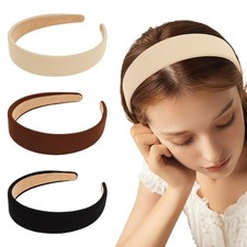 Headbands For Women Girls 3 PCS Non Slip Satin Trendy Black White Brown Wide