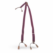 Vintage CAS West Germany Men Striped Suspenders Burgundy Navy Blue Button End