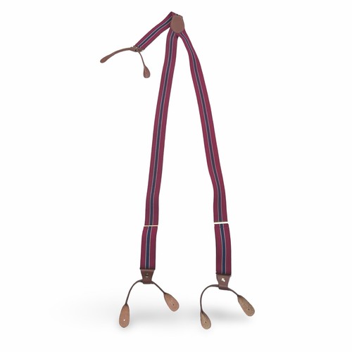 Vintage CAS West Germany Men Striped Suspenders Burgundy Navy Blue Button End