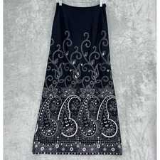 Vintage Talbots Skirt 4 Wool Blend Embroidered Paisley Western Bohemian Modest