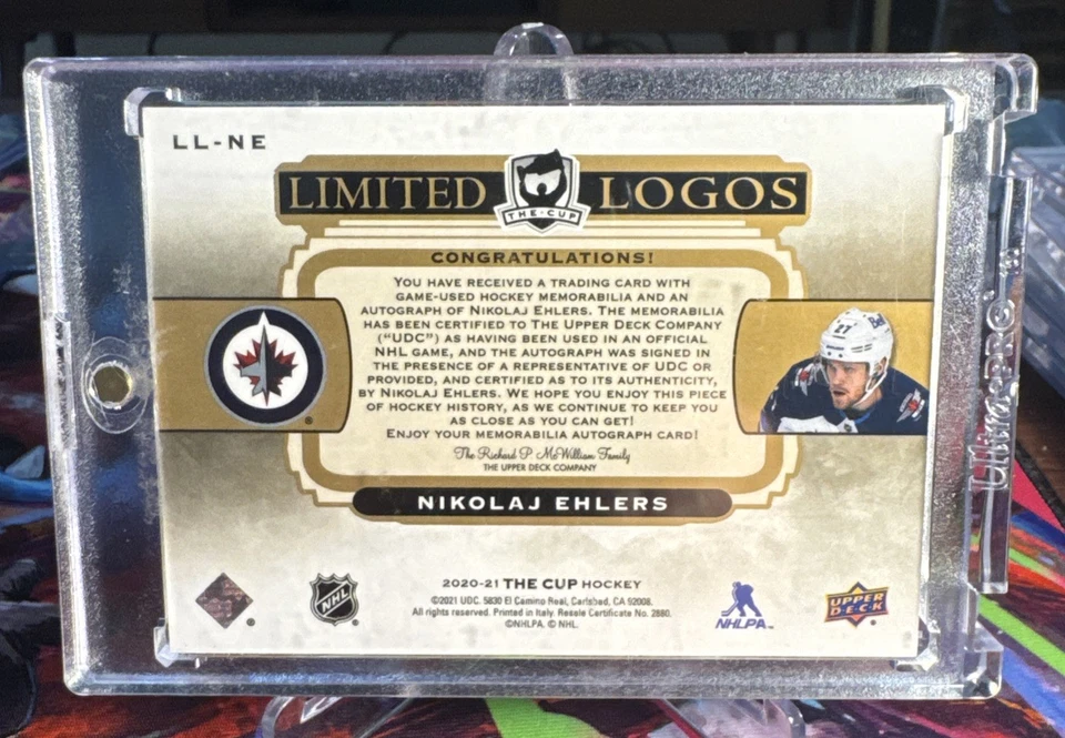 2020-21 Upper Deck The Cup Nikolaj Ehlers Limited Logos Patch Auto /50 Jets - Image 2 of 2