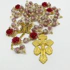 Rosary Immaculate Mary Lampwork Beads Gold Tone Pardon Crucifix and Roses