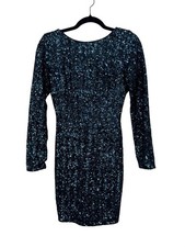 Dress The Population Long Sleeve Sequin Mini Dress Small Black Blue USA Evening