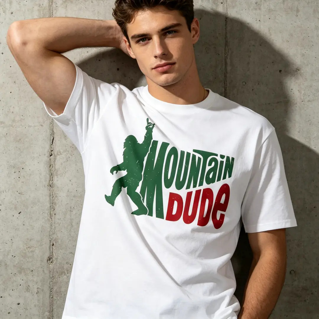 Bigfoot Mountain Dude Graphic Tee, Outdoor Hiking T-Shirt, Funny Sasquatch Rock