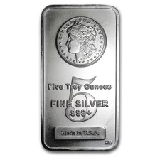 Silver 5 oz Morgan Bar 99.90 per troy oz
