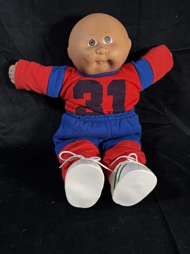 Bald Brown Eyed '85 Vintage Sports Cabbage Patch Doll w/ Mouth for Bottles (G2A)