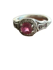 Vintage Art Deco 935 Silver Simulated Halo Tourmaline & Sapphire Band Ring #738