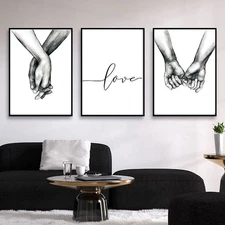 Hands Forever No Framed Canvas Wall Art,Love and Hand in Hand Minimalist Blac...