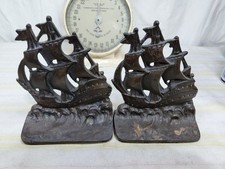 Antico fermalibri in bronzo anni 20 galeoni spagnoli patina invecchiata