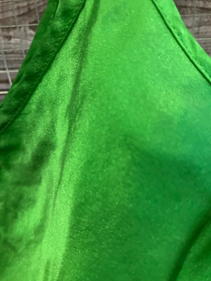 Blusa Top Camisola 100% Seda Verde Manzana Lima De Colección Y2K Talla 16 Correa de Espagueti Foto 4 de 4