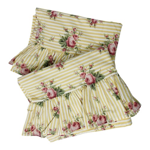 Ralph Lauren Vintage Sophie Yellow Floral 2 King Ruffle Pillowcases Cottage