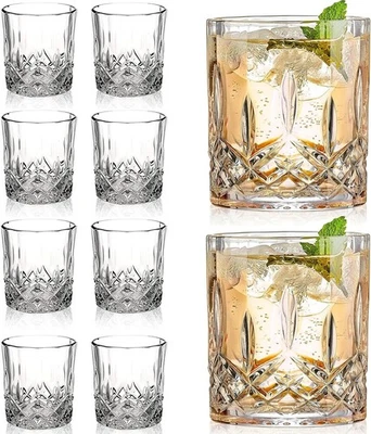 UNMARKED "Double Old Fashioned Glasses Scotch Whiskey Crystal Set of 8